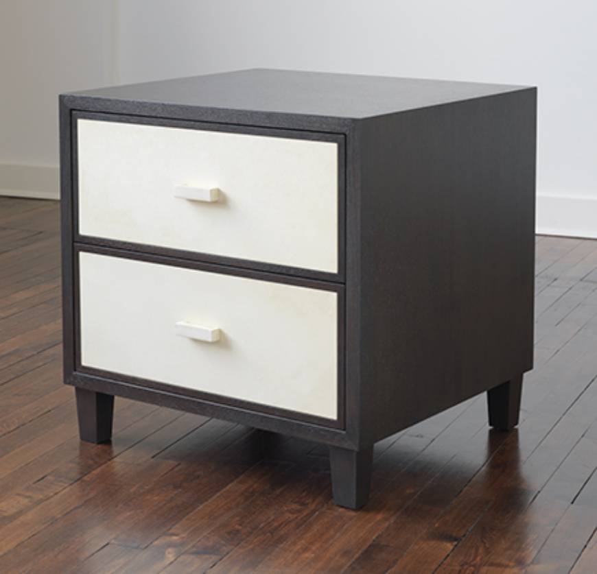 Picture of 2-DRAWER OAK AND VELLUM NIGHTSTAND WITH WOOD TOP AND SIDES
