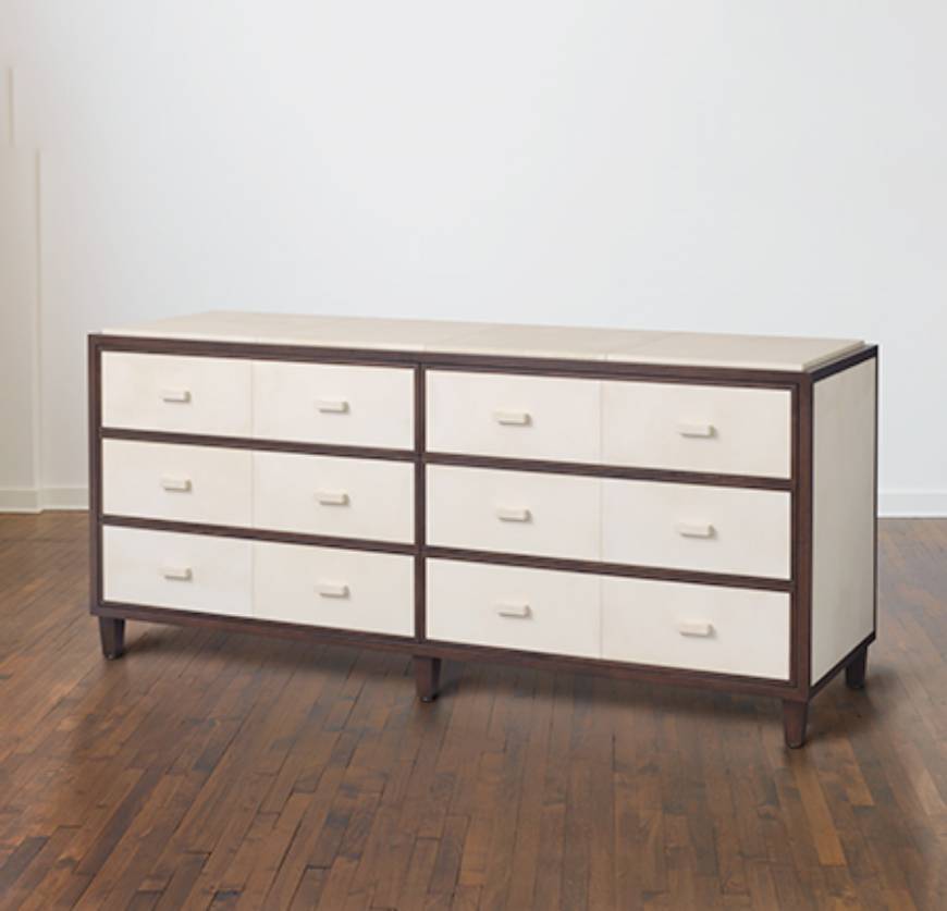Picture of 6-DRAWER OAK AND VELLUM COMMODE
