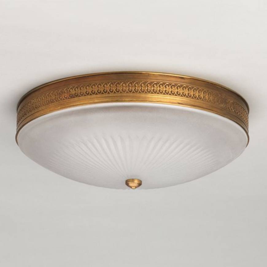 Picture of HODNET FLUSH MOUNT, BRASS, SPEARCUT FROSTED GLASS, 2 LIGHTS