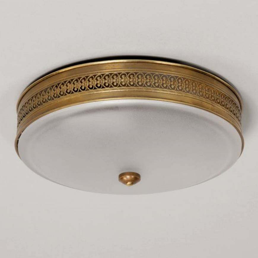 Picture of HODNET FLUSH MOUNT, BRASS, PLAIN FROSTED GLASS, 2 LIGHTS