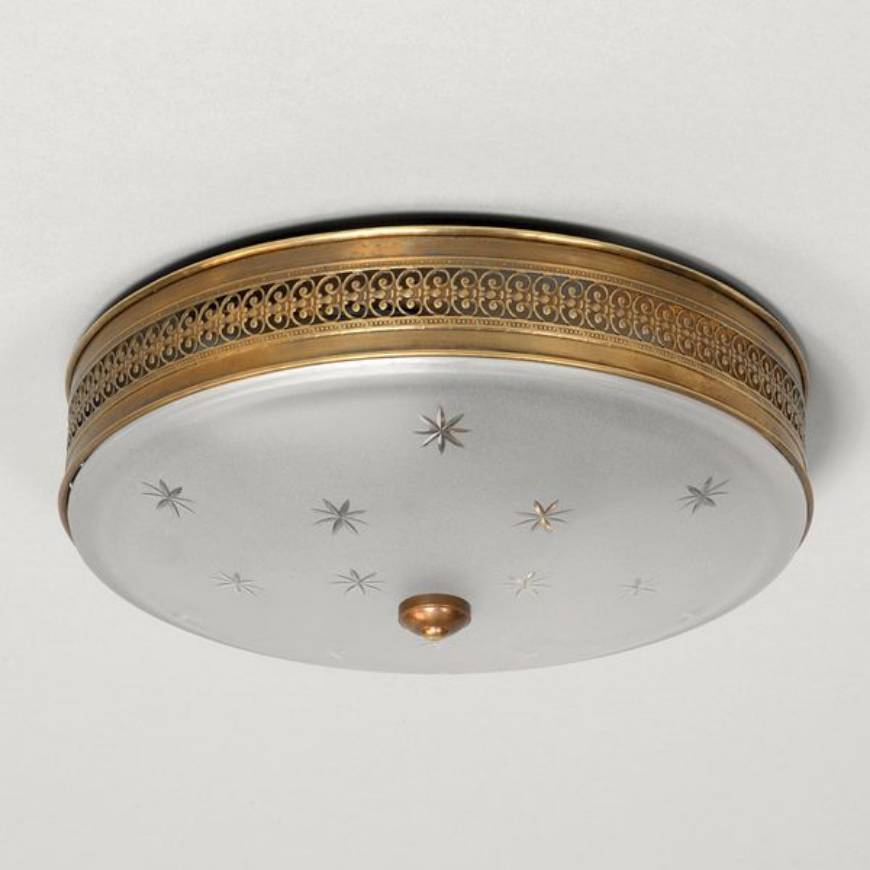 Picture of HODNET FLUSH MOUNT, BRASS, STAR FROSTED GLASS, 2 LIGHTS