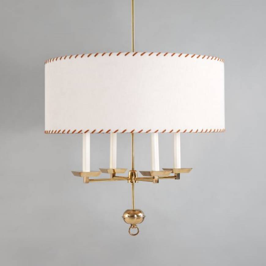 Picture of BEAUCHAMP BOUILLOTTE HANGING LIGHT, BRASS, WITH LEATHER THREADED LINEN SHADE