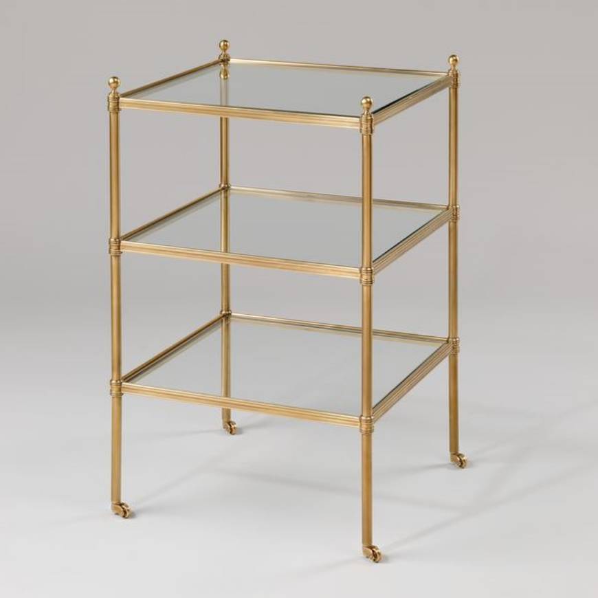 Picture of CAMDEN SQUARE ETAGERE TABLE, 3 TIERS, BRASS & GLASS