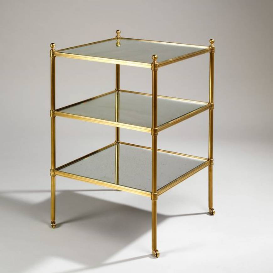 Picture of CAMDEN SQUARE ETAGERE TABLE, MIRROR, 3 TIERS, BRASS
